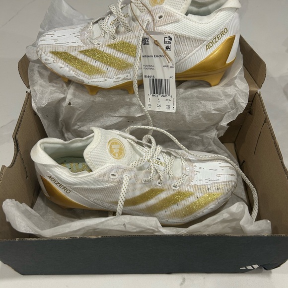 Adidas White and Gold Athletic Cleats - Picture 3 of 7